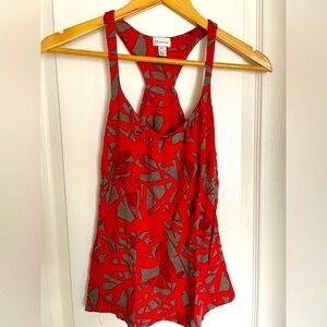 Dynamite Red and Gray Patterned Tank Top with Built in Bra